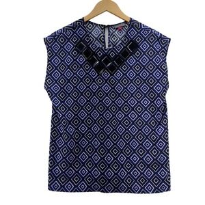 Vince Camuto Blouse Diamond Print Sleeveless Jewel‎ Neck Top Size Small